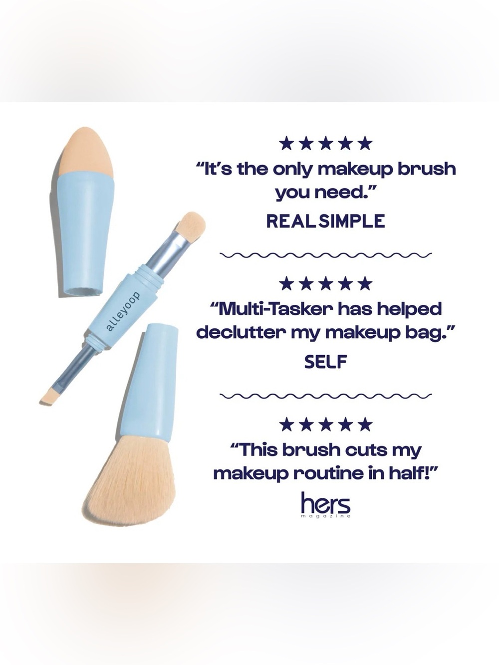 NIB Alleyoop Multi-Tasker 4-in-1 Makeup Brush - Blue - Picture 5 of 15